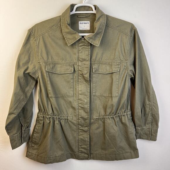 Old Navy Cinched Waist Utility Jacket Women's Medium Snap & Zip Front Military - Picture 10 of 10